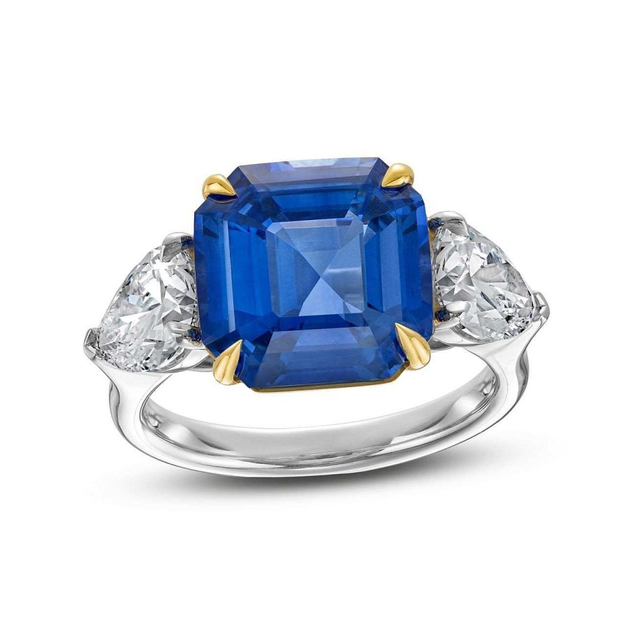 Diamonds Direct Rings | Asscher Sapphire And Diamond Three Stone Ring