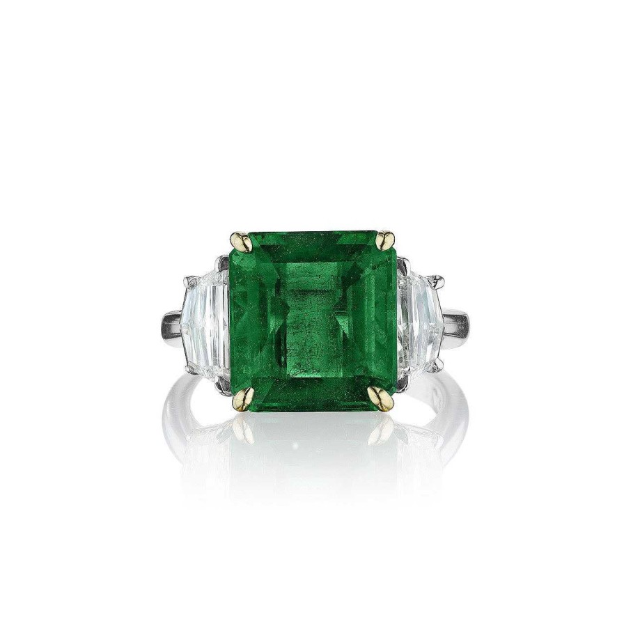 Diamonds Direct Rings | Emerald Cut Zambian Emerald And Half Moon Diamond Ring