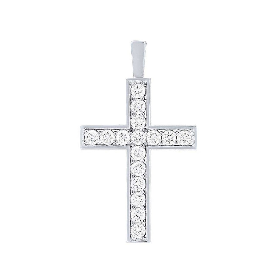 Diamonds Direct Pendants | Channel Diamond Cross Pendant White Gold 14K