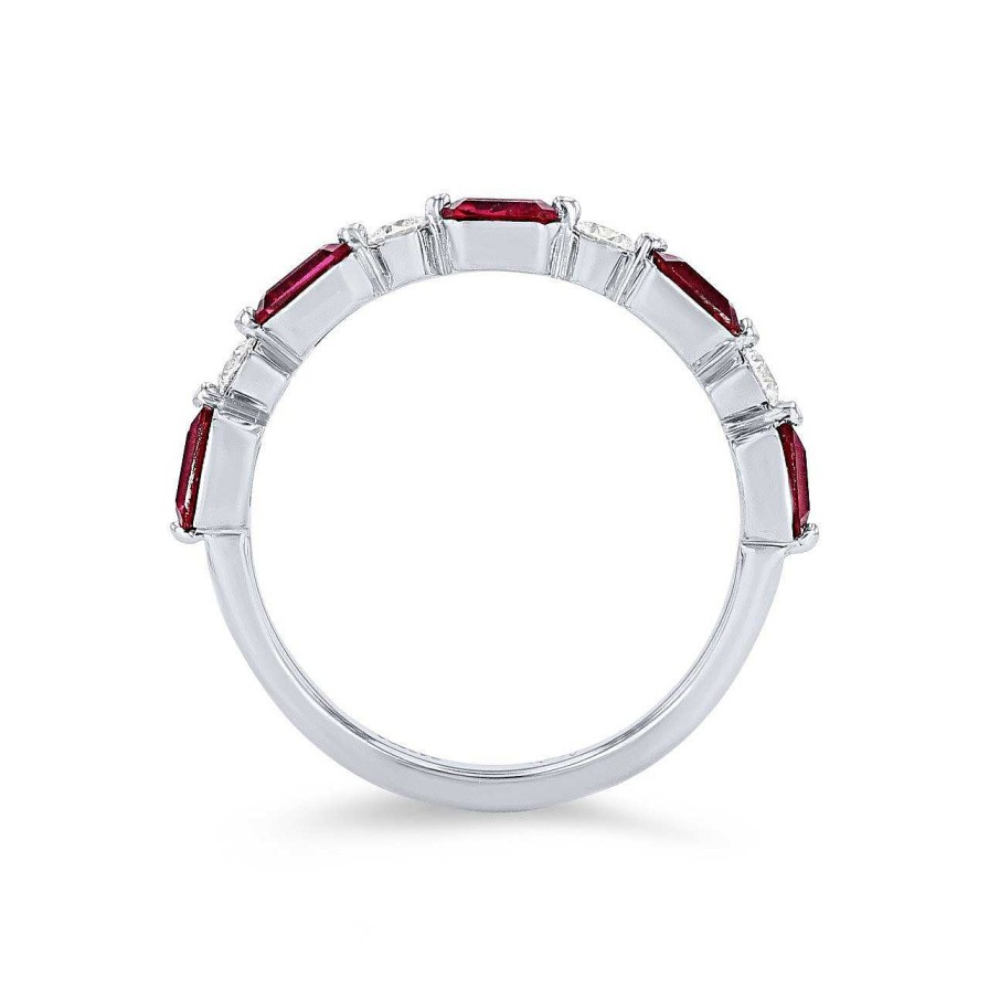 Diamonds Direct Women'S Bands | Single Prong Alternating Ruby And Diamond Band White Gold 18K