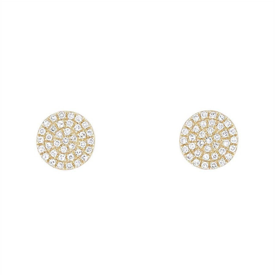 Diamonds Direct Earrings | Pave Diamond Disc Studs Yellow Gold 14K