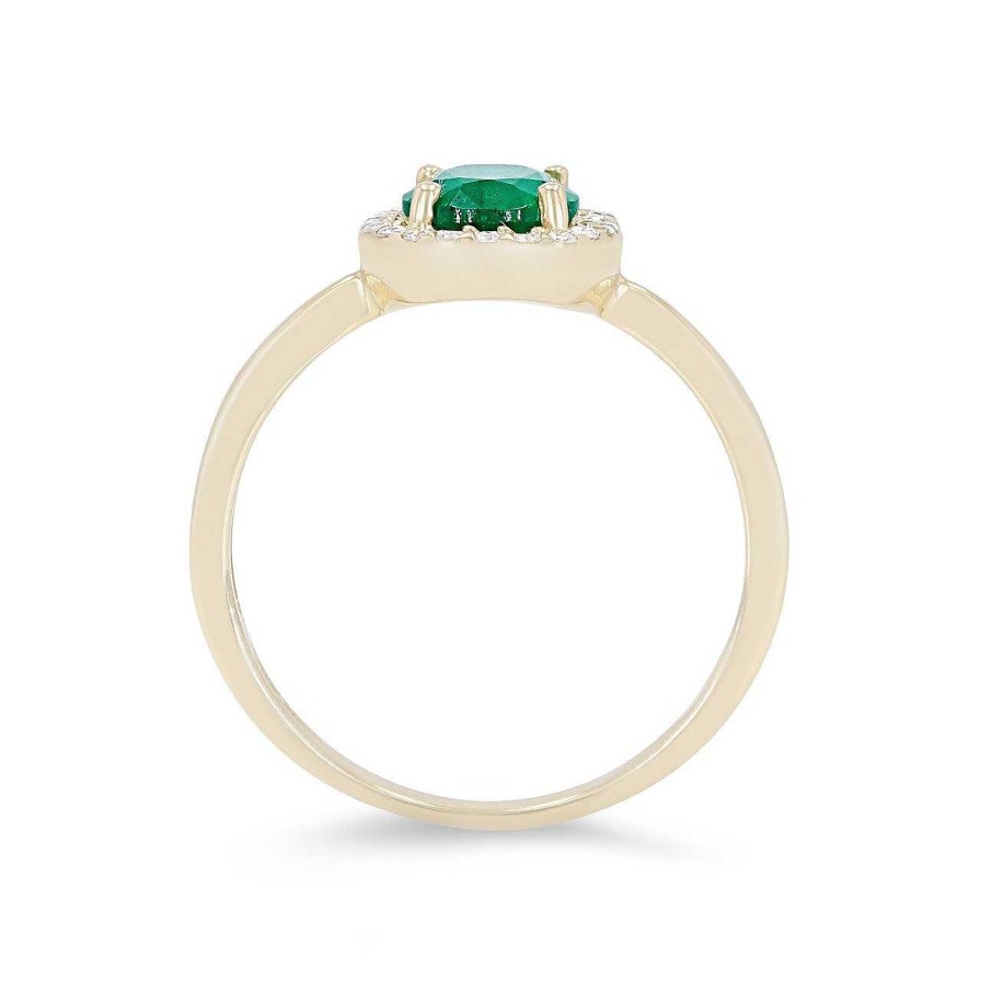 Diamonds Direct Fashion Rings | Emerald And Diamond Oval Halo Ring Yellow Gold 14K