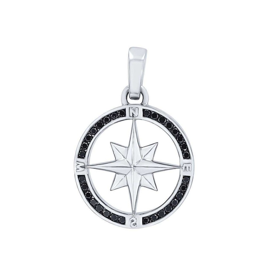 Diamonds Direct Pendants | Black Diamond Compass Pendant White Gold 14K