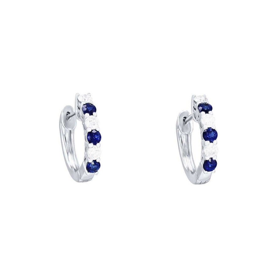 Diamonds Direct Earrings | Sapphire And Diamond Alternating Huggies