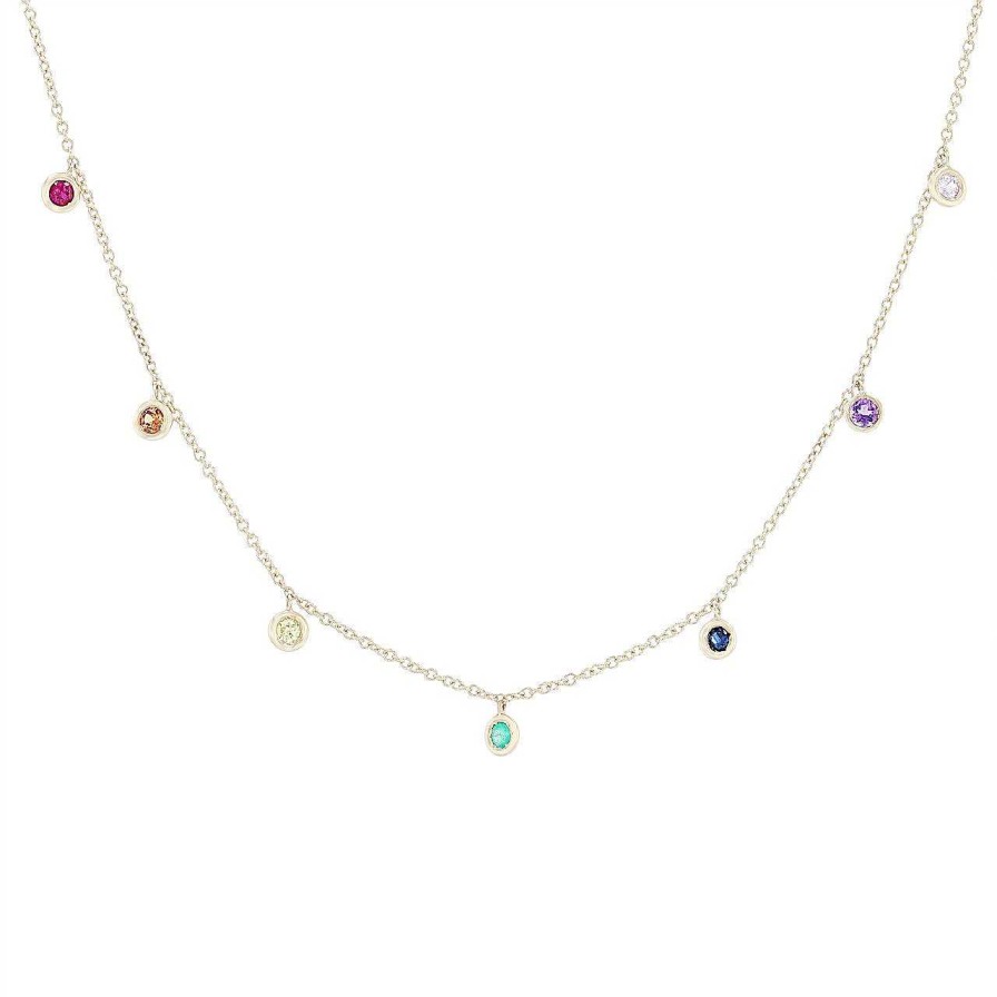 Diamonds Direct Necklaces & Pendants | Rainbow Sapphire Station Necklace Yellow Gold 14K