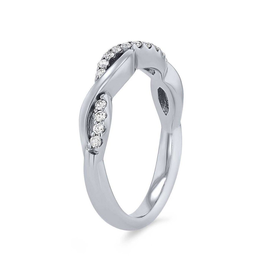 Diamonds Direct Women'S Bands | Twist Half Diamond Wedding Band By Artcarved White Gold 14K