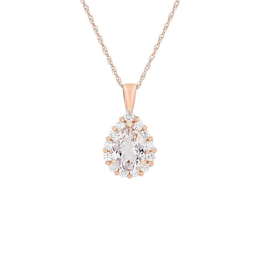 Diamonds Direct Necklaces & Pendants | Pear Morganite And Diamond Halo Pendant Rose Gold 14K