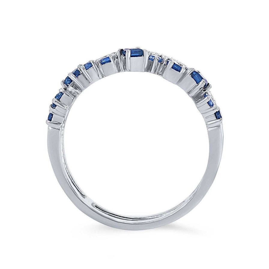 Diamonds Direct Women'S Bands | Two Row Scatter Sapphire And Diamond Wedding Band By Uneek White Gold 14K