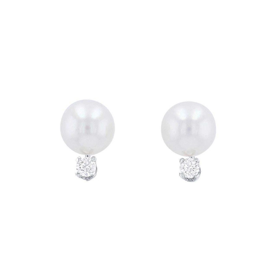 Diamonds Direct Earrings | Freshwater Pearl And Diamond Stud Earrings White Gold 14K