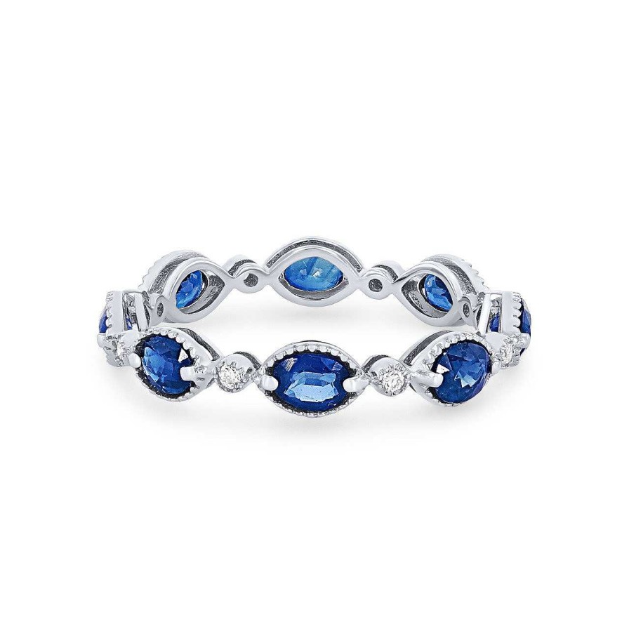 Diamonds Direct Women'S Bands | Oval Sapphire And Diamond Eternity Band White Gold 14K