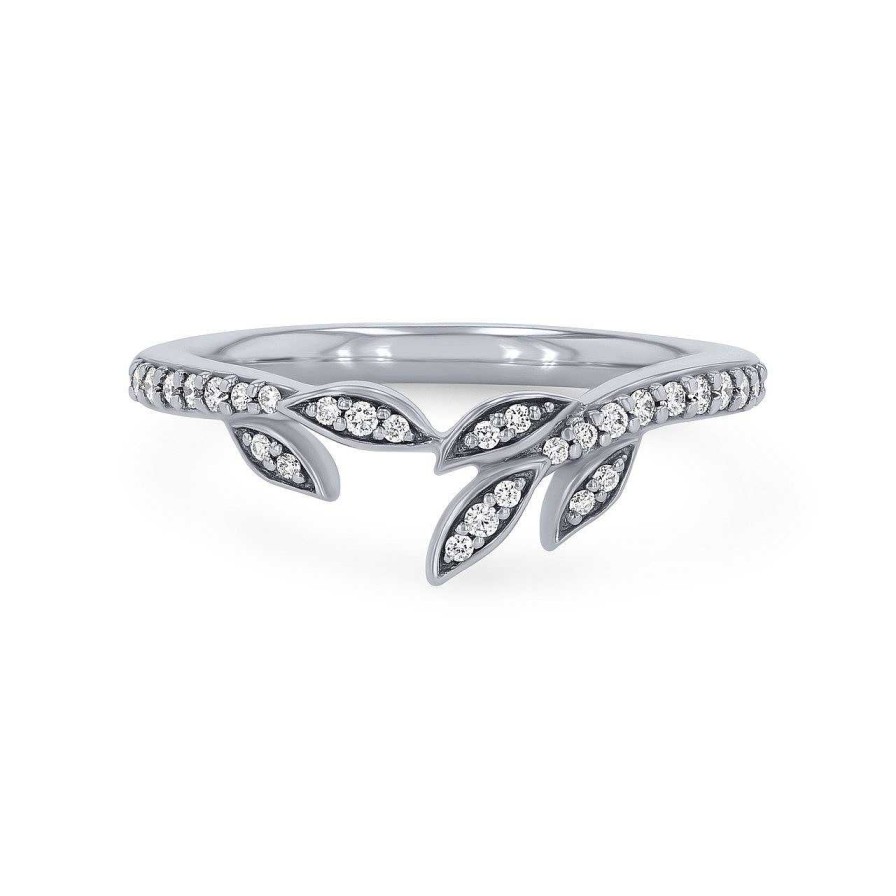 Diamonds Direct Women'S Bands | Floral Pave Contour Wedding Band By Artcarved White Gold 14K