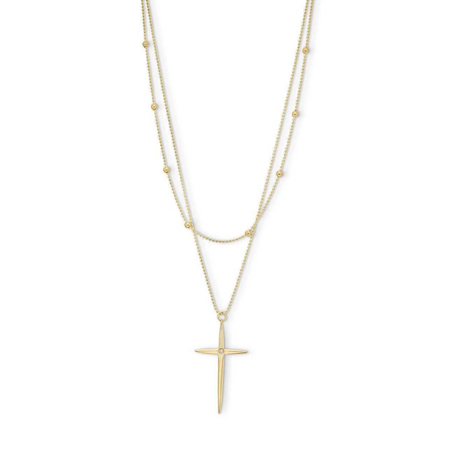 Diamonds Direct Necklaces & Pendants | Bead Chain Cross Pendant Duo Necklace