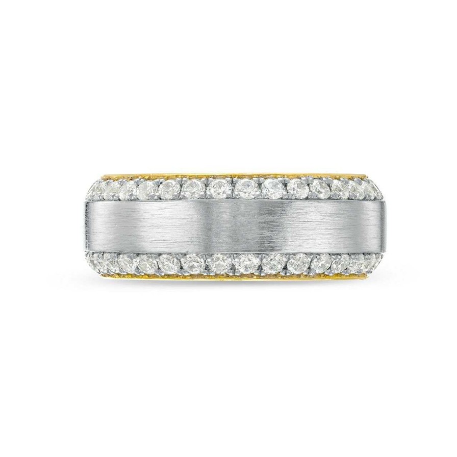 Diamonds Direct Men'S Bands | Simon G. Diamond Edge 8Mm Wedding Band White And Yellow Gold 18K