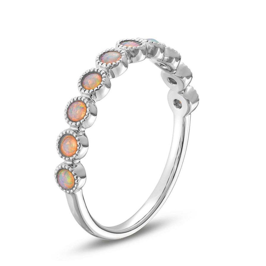 Diamonds Direct Women'S Bands | Opal Bezel Milgrain Wedding Band By Classique White Gold 14K