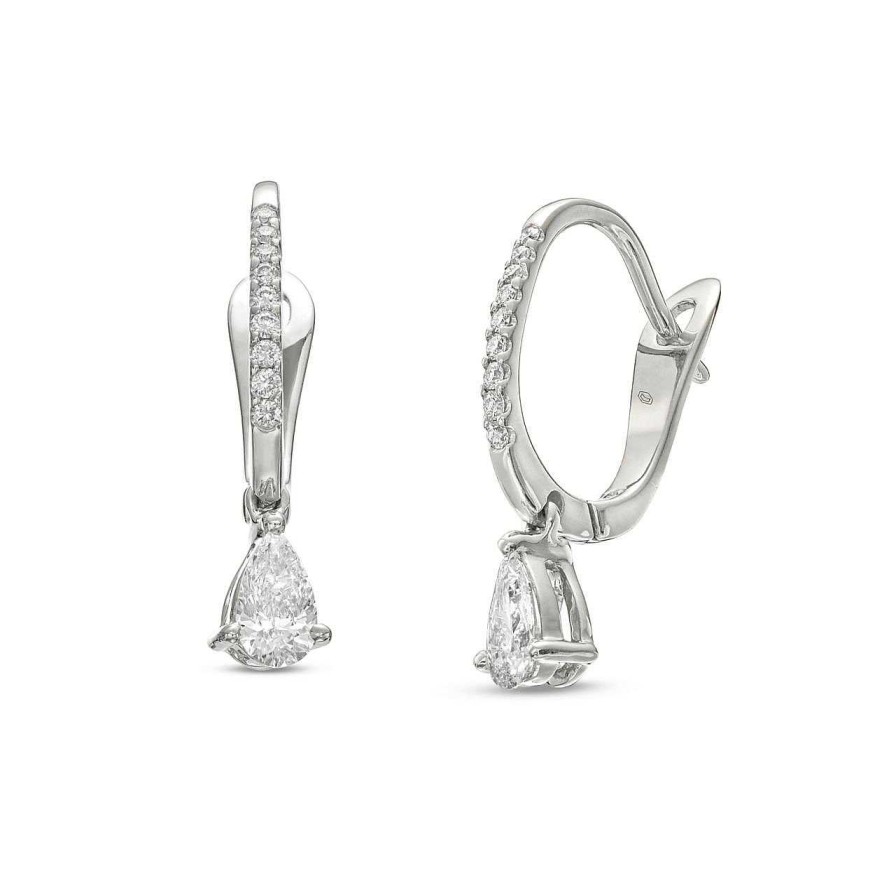 Diamonds Direct Earrings | Pear Shape Diamond Huggie Earrings White Gold 18K