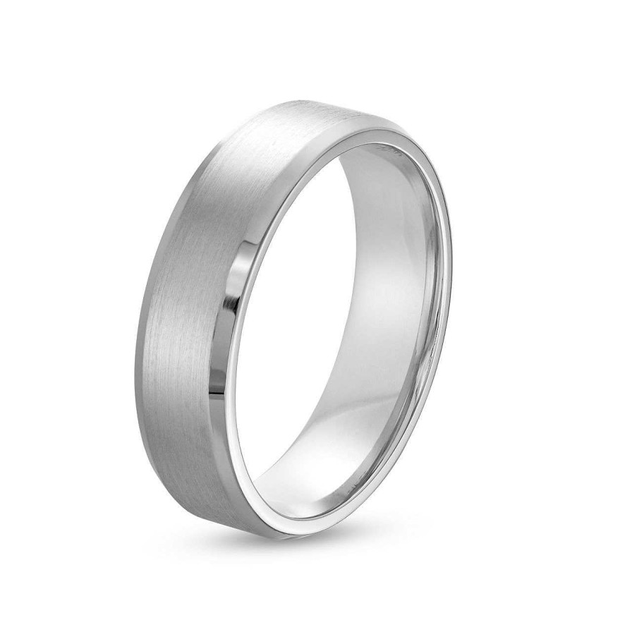 Diamonds Direct Men'S Bands | Matte Polished Bevel Edge 6Mm Wedding Band White Gold 14K