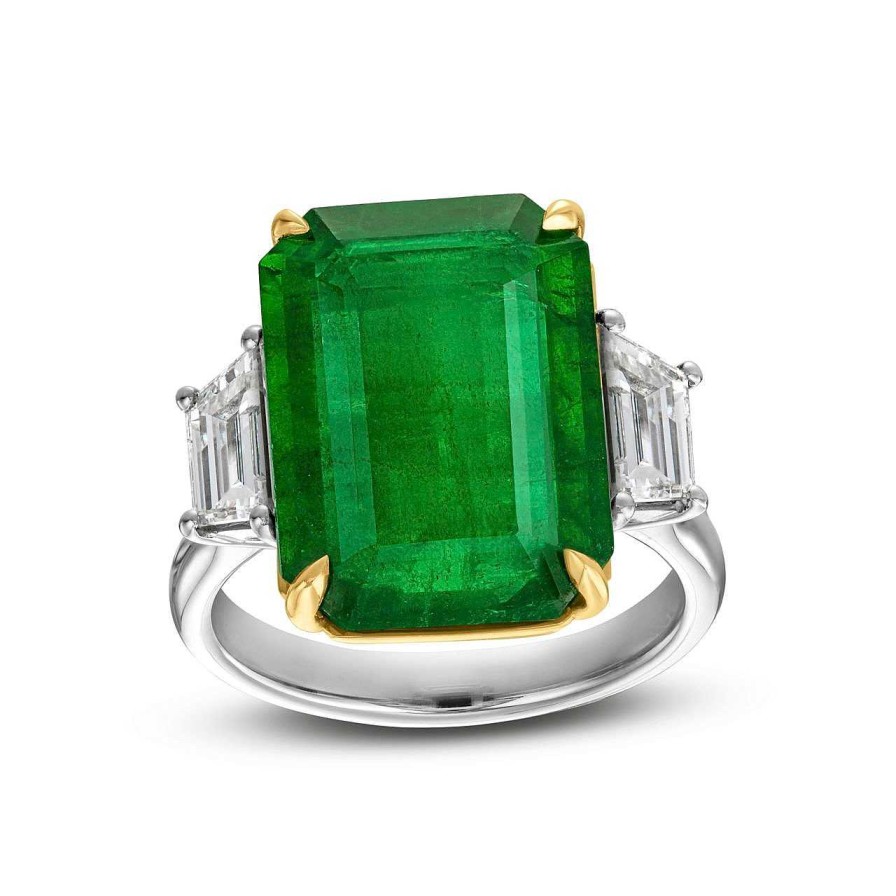 Diamonds Direct Rings | Emerald And Trapezoid Diamond Three Stone Ring