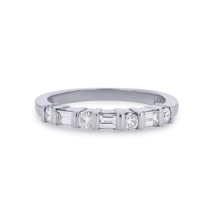 Diamonds Direct Women'S Bands | Alternating Baguette And Round Diamond Wedding Band By Ses Creations White Gold 14K