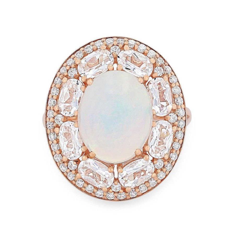 Diamonds Direct Fashion Rings | Opal And Morganite Halo Ring Rose Gold 14K