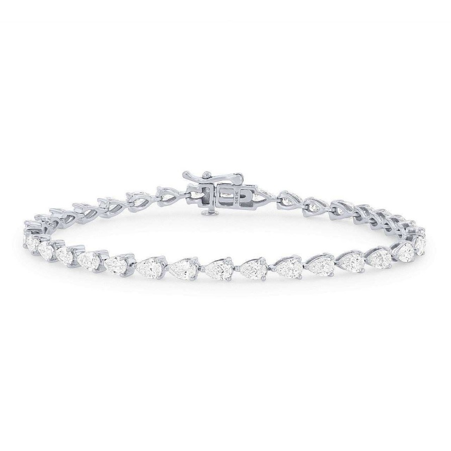 Diamonds Direct Bracelets | Pear Shape Diamond Tennis Bracelet White Gold 14K