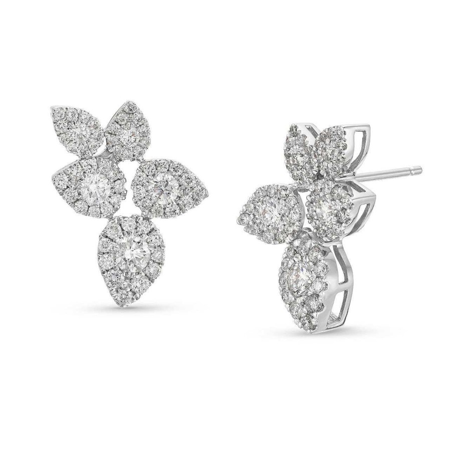 Diamonds Direct Earrings | Leaf Cluster Diamond Earrings