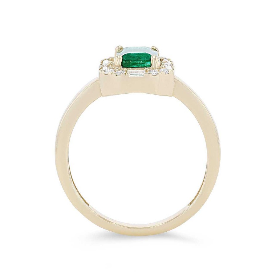 Diamonds Direct Fashion Rings | Emerald And Mixed Diamond Halo Ring Yellow Gold 14K