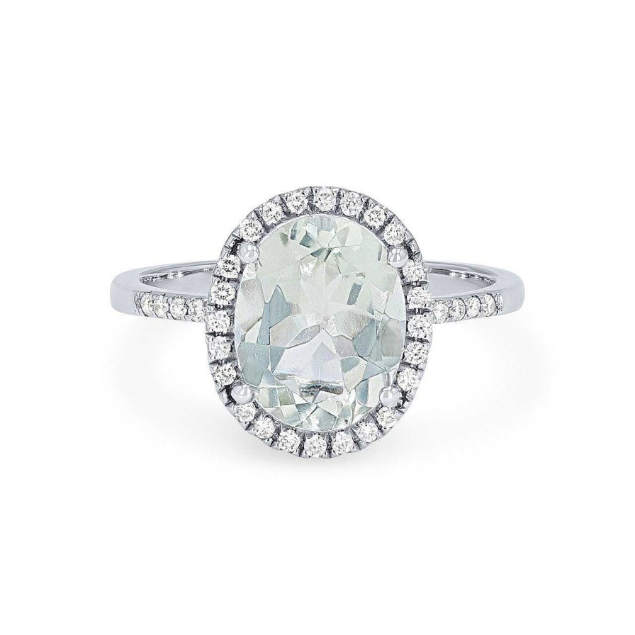 Diamonds Direct Fashion Rings | Green Amethyst And Diamond Halo Ring White Gold 14K