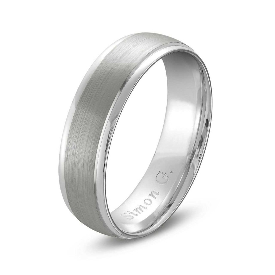 Diamonds Direct Men'S Bands | Simon G. Matte Polished Edge 6Mm Wedding Band White Gold 18K