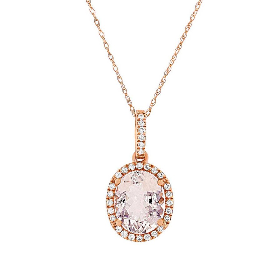 Diamonds Direct Necklaces & Pendants | Morganite And Diamond Halo Pendant Rose Gold 14K