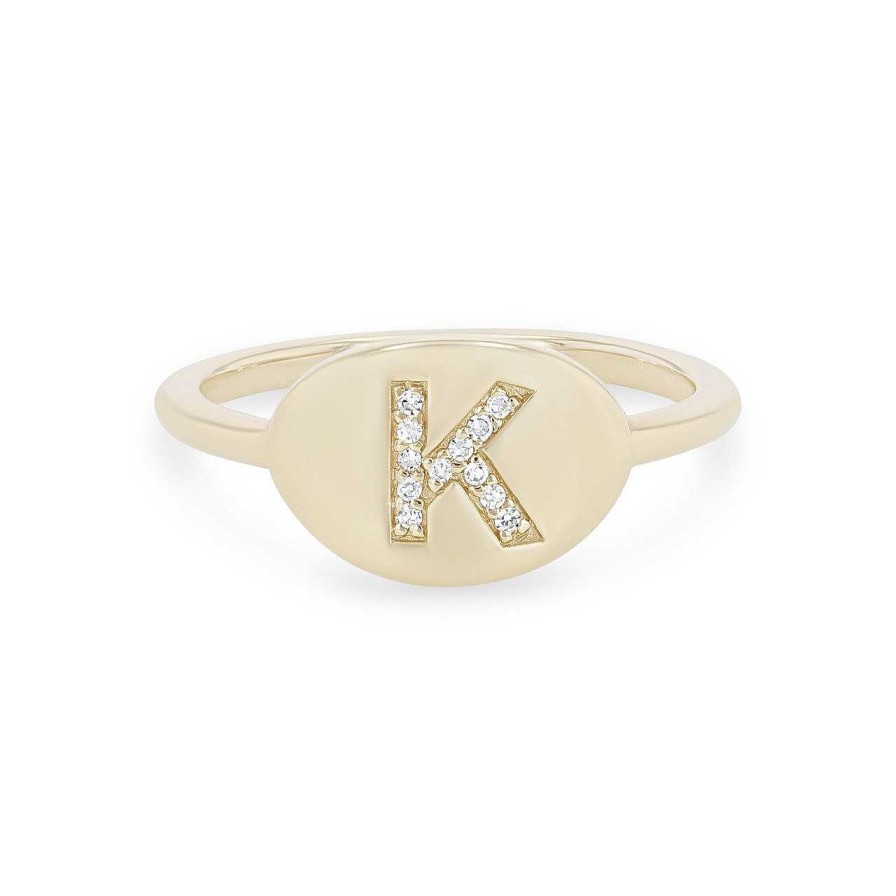 Diamonds Direct Fashion Rings | Diamond Initial Signet Ring Yellow Gold 14K