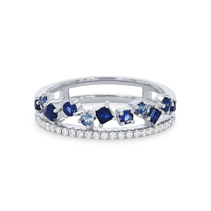 Diamonds Direct Fashion Rings | Two Row Scatter Sapphire And Diamond Wedding Band By Uneek White Gold 14K