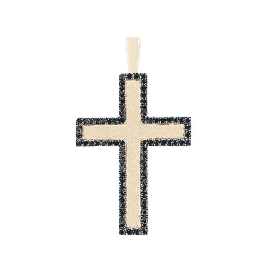 Diamonds Direct Pendants | Black Diamond Matte Cross Pendant Yellow Gold 14K