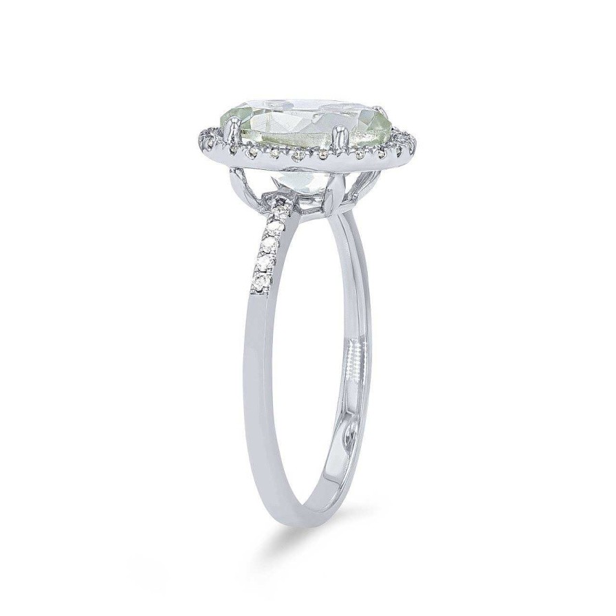 Diamonds Direct Fashion Rings | Green Amethyst And Diamond Halo Ring White Gold 14K