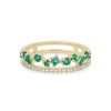 Diamonds Direct Women'S Bands | Emerald And Diamond Two Row Stackable Band Yellow Gold 14K