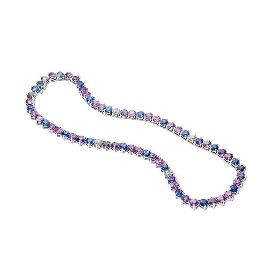 Diamonds Direct Necklaces | Multicolor Sapphire And Diamond Tennis Necklace