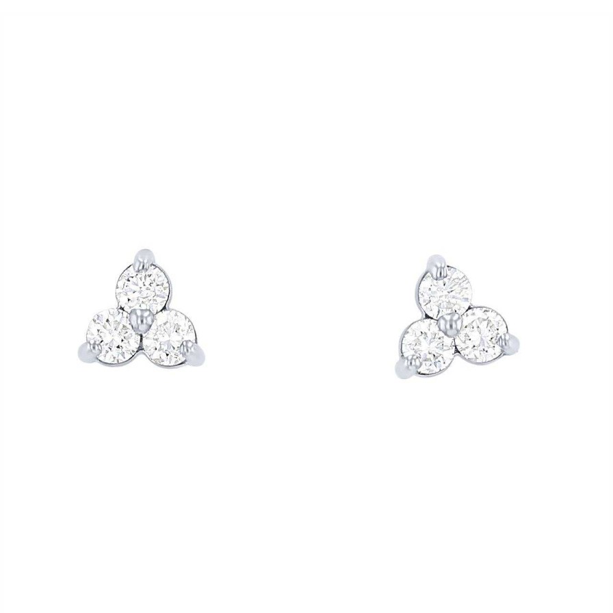 Diamonds Direct Earrings | Diamond Trio Stud Earrings White Gold 14K