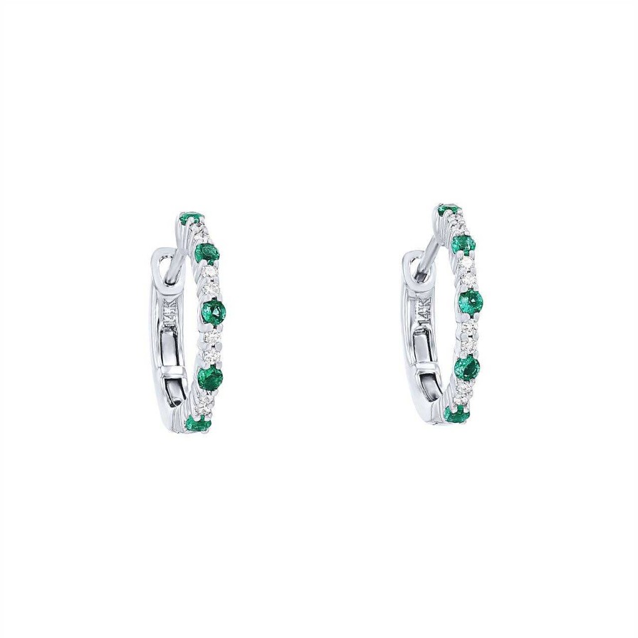 Diamonds Direct Earrings | Emerald And Diamond Alternating Hoops