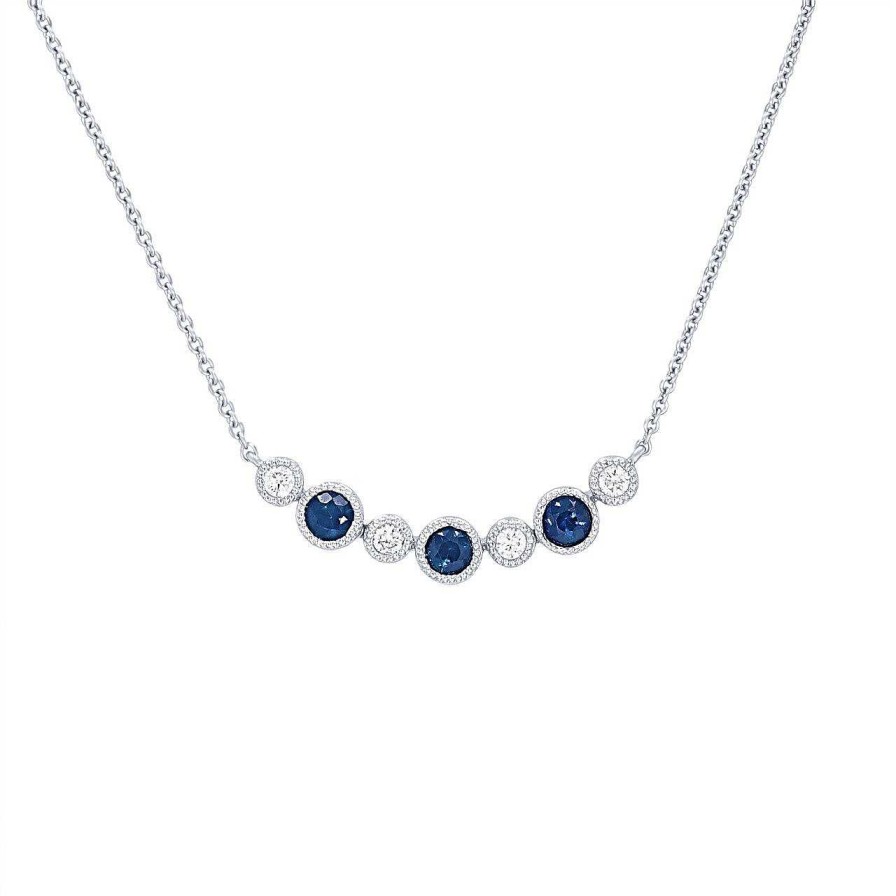 Diamonds Direct Necklaces & Pendants | Sapphire And Diamond Bezel Pendant White Gold 14K