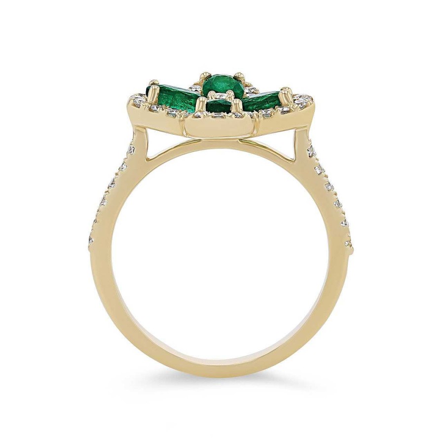 Diamonds Direct Fashion Rings | Emerald And Diamond Clover Ring White Gold 14K