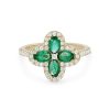 Diamonds Direct Fashion Rings | Emerald And Diamond Clover Ring White Gold 14K