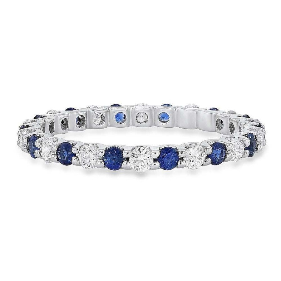 Diamonds Direct Women'S Bands | Alternating Sapphire And Diamond Eternity Band By Classique White Gold 14K