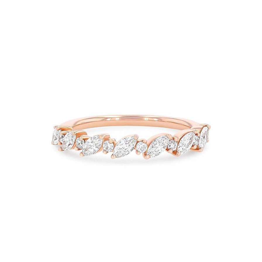 Diamonds Direct Women'S Bands | Alternating Diagonal Marquise And Round Wedding Band By Classique Yellow Gold 14K