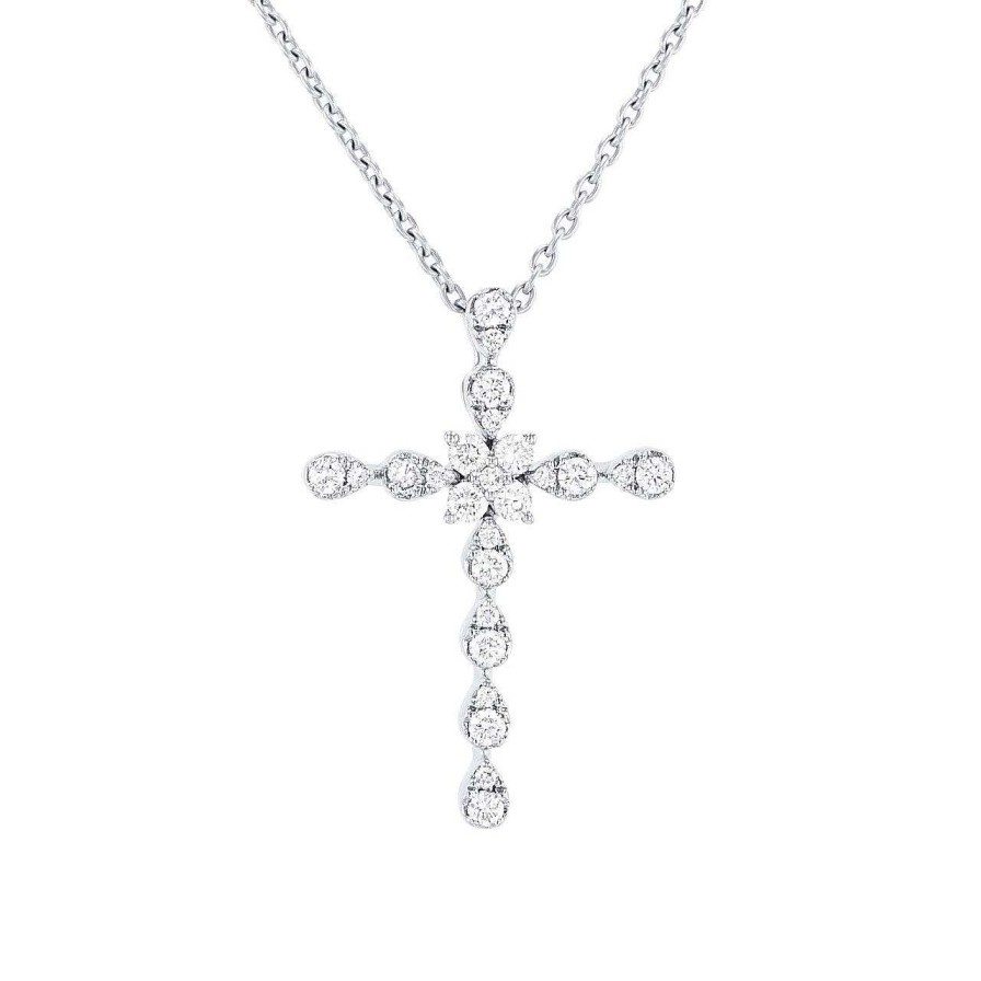 Diamonds Direct Necklaces & Pendants | Contemporary Diamond Cross Pendant White Gold 14K