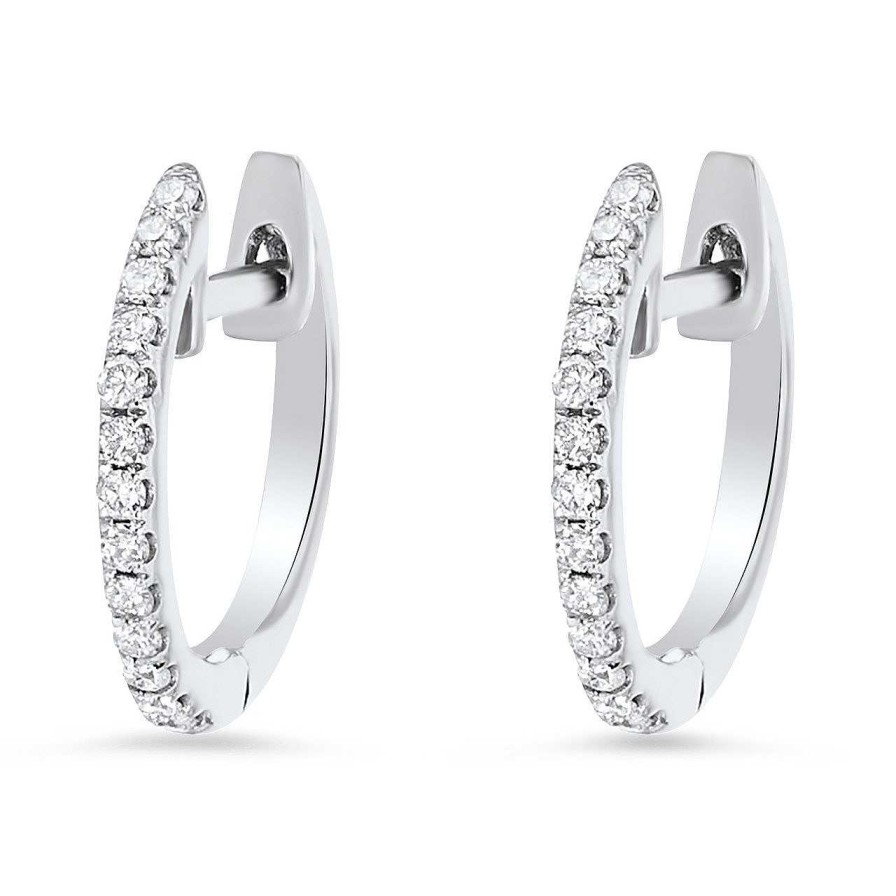 Diamonds Direct Earrings | Diamond Huggie 0.50 Inch Earrings White Gold 14K