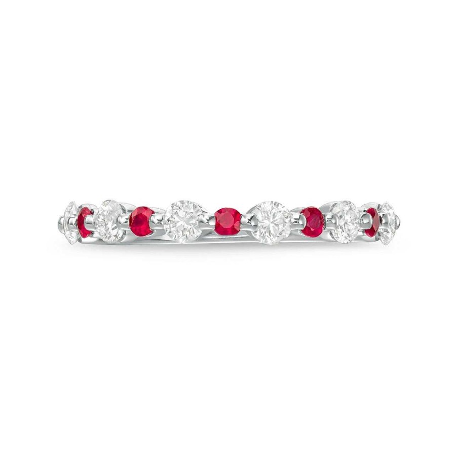 Diamonds Direct Fashion Rings | Alternating Diamond And Ruby Wedding Band White Gold 14K