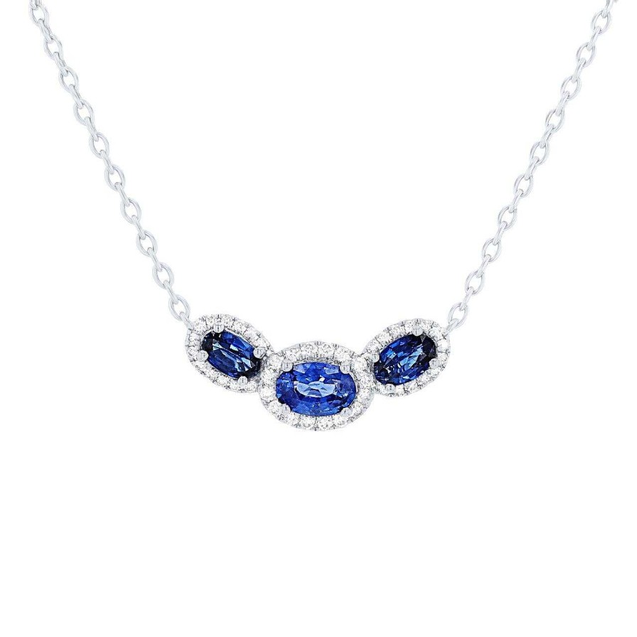 Diamonds Direct Necklaces & Pendants | Three-Stone Sapphire And Diamond Pendant