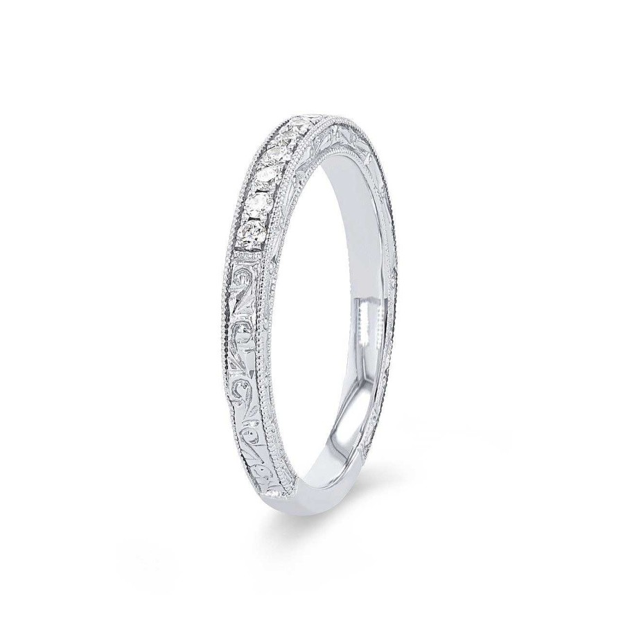 Diamonds Direct Women'S Bands | Kirk Kara Stella Engraved Diamond Wedding Band White Gold 14K