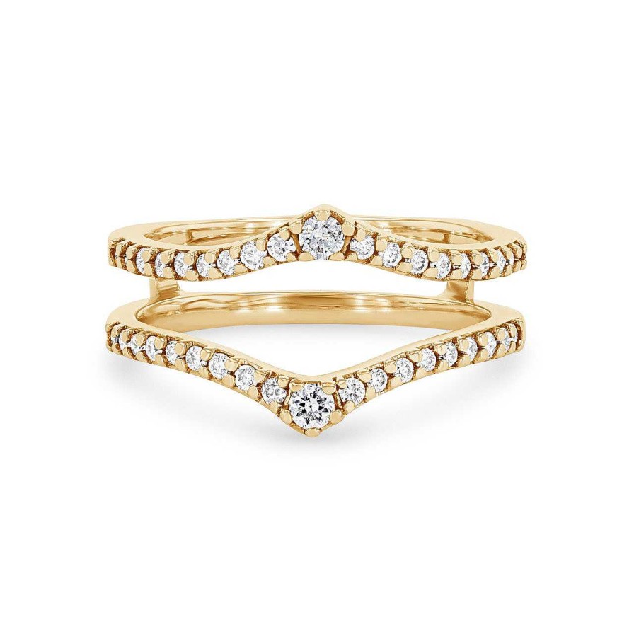 Diamonds Direct Women'S Bands | Graduated Diamond Contour Ring Guard By True Romance Yellow Gold 14K