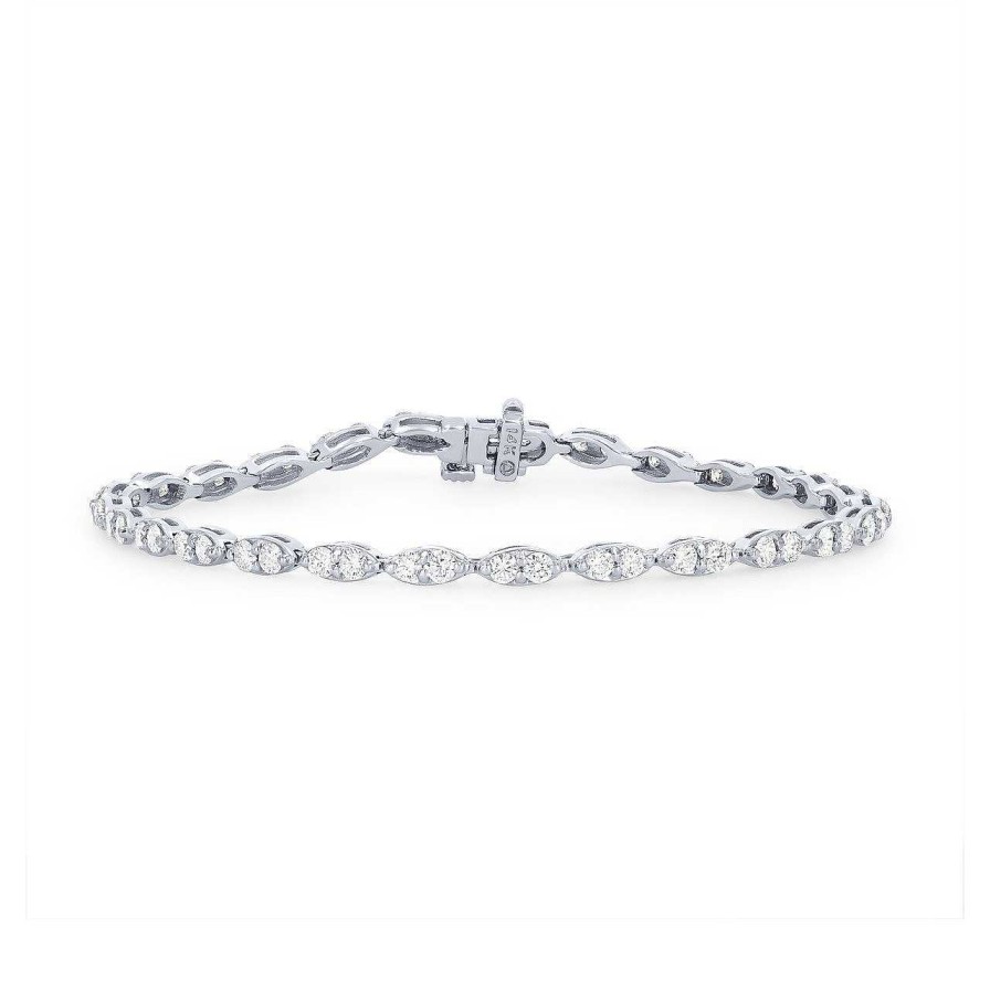 Diamonds Direct Bracelets | Marquise Framed Diamond Bracelet White Gold 14K