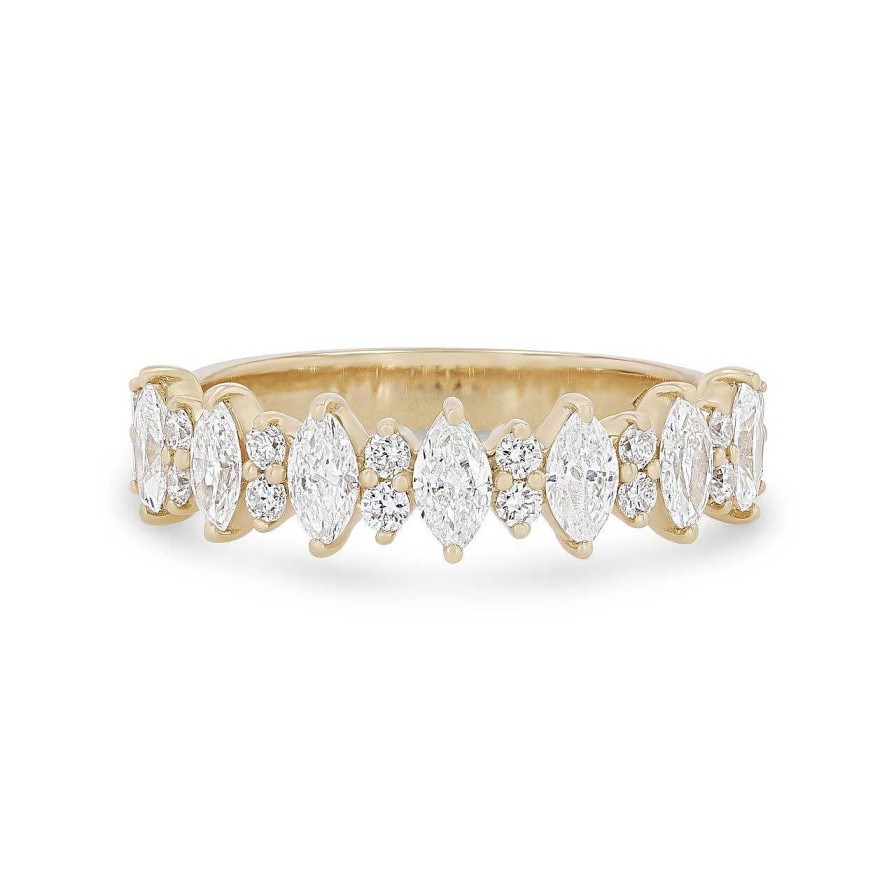 Diamonds Direct Women'S Bands | Alternating Vertical Marquise And Round Diamond Wedding Band By Classique White Gold 14K